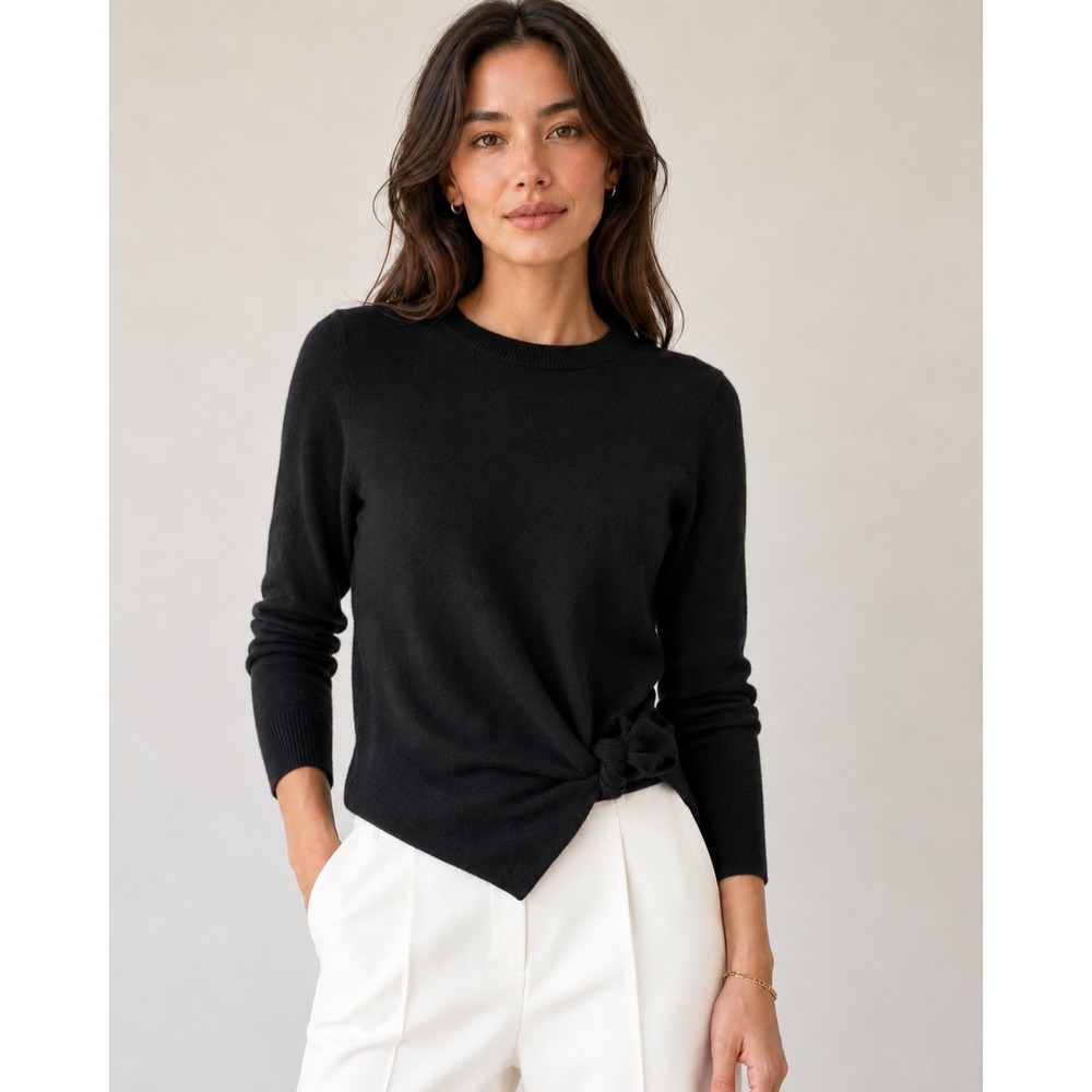 Altuzarra Nalini Knotted 100% Cashmere Sweater S Black Tie Hem Luxury